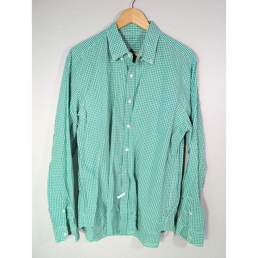 J.Crew Shirt Men Large Green Gingham Button‎ Up Long Sleeve Lightweight 108